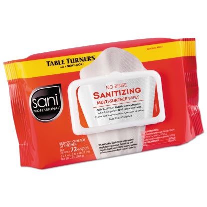 No-Rinse Sanitizing  Multi-Surface Wipes, 9 x 8, Unscented, White, 72 Wipes/Pack, 12 Packs/Carton1