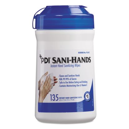 Sani-Hands ALC Instant Hand Sanitizing Wipes, 7.5 x 6, White, 135/Canister, 12/Carton1