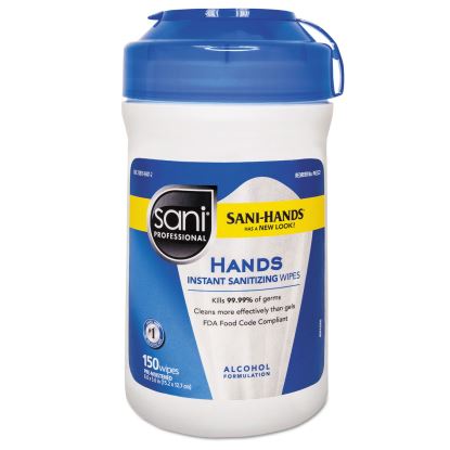 Hands Instant Sanitizing Wipes, 6 x 5, White, 150/Canister, 12/CT1