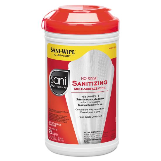 No-Rinse Sanitizing Multi-Surface Wipes, Unscented, White, 95/Container, 6/Carton1