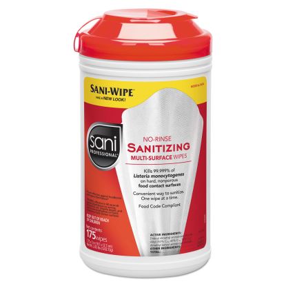 No-Rinse Sanitizing Multi-Surface Wipes, Unscented, White, 175/Container, 6/Carton1