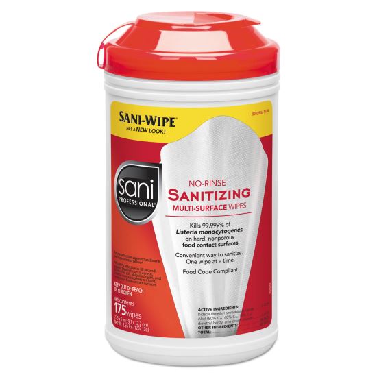 No-Rinse Sanitizing Multi-Surface Wipes, Unscented, White, 175/Container, 6/Carton1