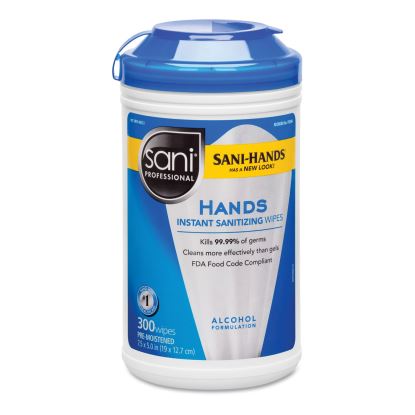 Hands Instant Sanitizing Wipes, 7 1/2 x 5, 300/Canister, 6/CT1