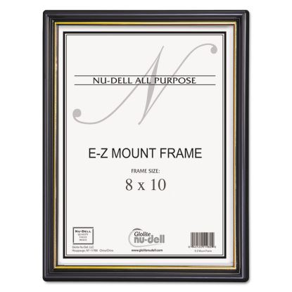 EZ Mount Document Frame with Trim Accent and Plastic Face, Plastic, 8 x 10, Black/Gold1