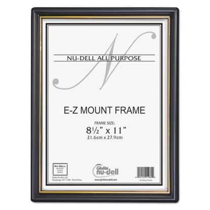 EZ Mount Document Frame with Trim Accent and Plastic Face, Plastic, 8.5 x 11 Insert, Black/Gold1