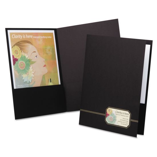 Monogram Series Business Portfolio, Premium Cover Stock, 0.5" Capacity, 11 x 8.5, Black w/Embossed Gold Foil Accents, 4/Pack1