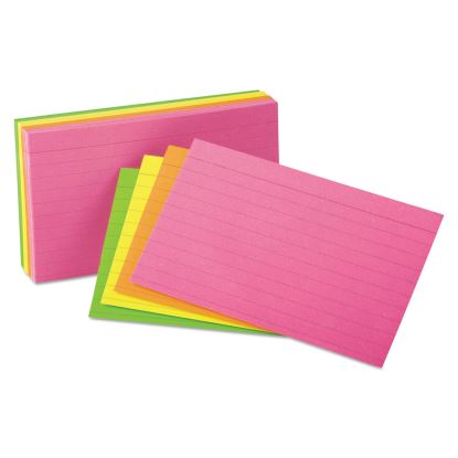 Ruled Index Cards, 3 x 5, Glow Green/Yellow, Orange/Pink, 100/Pack1