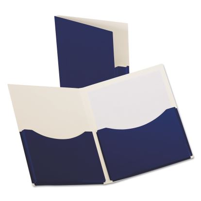 Double Stuff Gusseted 2-Pocket Laminated Paper Folder, 200-Sheet Capacity, 11 x 8.5, Navy, 20/Box1