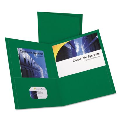 Twin-Pocket Folder, Embossed Leather Grain Paper, 0.5" Capacity, 11 x 8.5, Hunter Green, 25/Box1