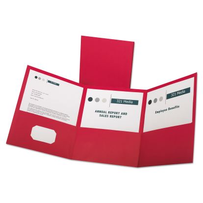 Tri-Fold Folder w/3 Pockets, 150-Sheet Capacity, 11 x 8.5, Red, 20/Box1