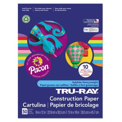 Tru-Ray Construction Paper, 76lb, 12 x 18, Assorted Bright Colors, 50/Pack1