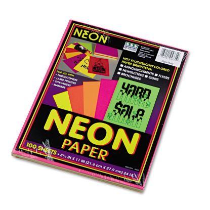 Array Colored Bond Paper, 24lb, 8.5 x 11, Assorted Neon Colors, 100/Pack1
