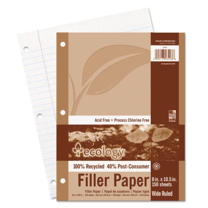 Ecology Filler Paper, 3-Hole, 8 x 10.5, Wide/Legal Rule, 150/Pack1