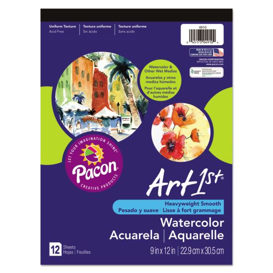 Artist Watercolor Paper Pad, Unruled, Yellow Cover, 12 White 9 x 12 Sheets1