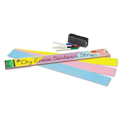 Dry Erase Sentence Strips, 24 x 3, Blue; Pink; Yellow, 30/Pack1