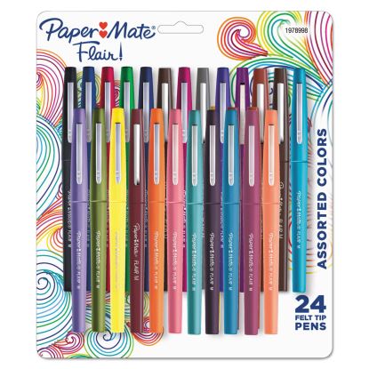 Point Guard Flair Felt Tip Porous Point Pen, Stick, Medium 0.7 mm, Assorted Tropical Vacation Ink and Barrel Colors, 24/Pack1