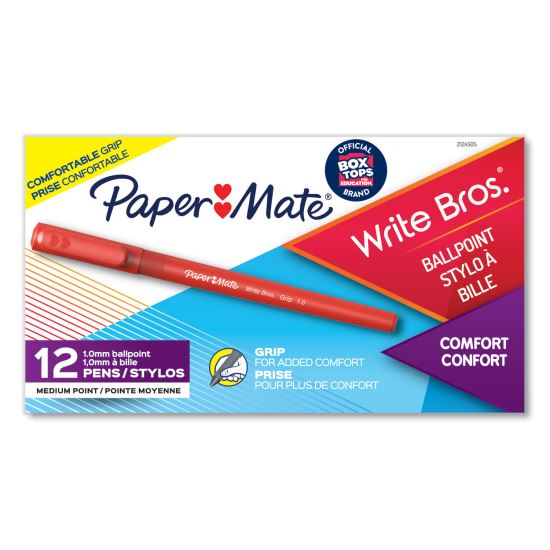 Write Bros. Grip Ballpoint Pen, Stick, Medium 1 mm, Red Ink, Red Barrel, Dozen1