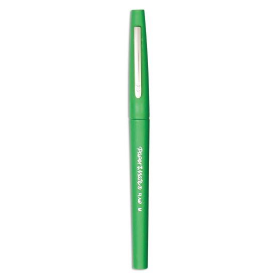 Point Guard Flair Felt Tip Porous Point Pen, Stick, Medium 0.7 mm, Green Ink, Green Barrel, Dozen1