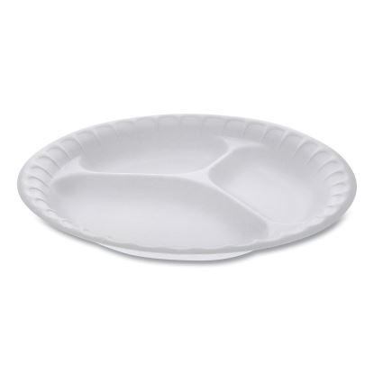 Unlaminated Foam Dinnerware, 3-Compartment Plate, 9" dia, White, 500/Carton1