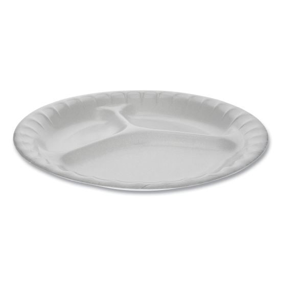 Laminated Foam Dinnerware, 3-Compartment Plate, 8.88" dia, White, 500/Carton1