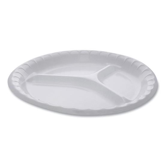 Placesetter Deluxe Laminated Foam Dinnerware, 3-Compartment Plate, 10.25" dia, White, 540/Carton1