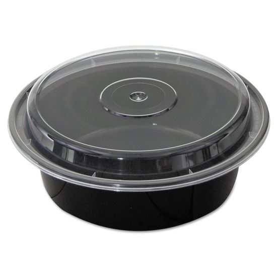 Newspring VERSAtainer Microwavable Containers, 32 oz, 7" Diameter x 2"h, Black/Clear, 150/Carton1