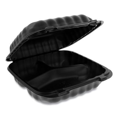 EarthChoice SmartLock Microwavable MFPP Hinged Lid Container, 3-Compartment, 8.3 x 8.3 x 3.4, Black, 200/Carton1