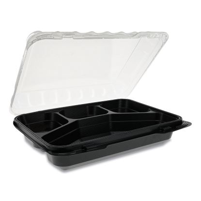 ClearView SmartLock Dual Color Hinged Lid Containers, 4-Compartment, 10.75 x 8 x 3.25, Black Base/Clear Top, 125/Carton1