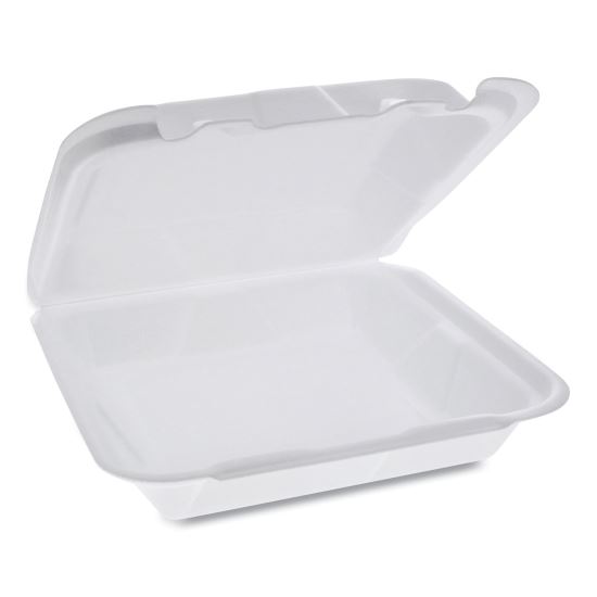 Foam Hinged Lid Container, Dual Tab Lock Happy Face, 8 x 7.75 x 2.25, White, 200/Carton1