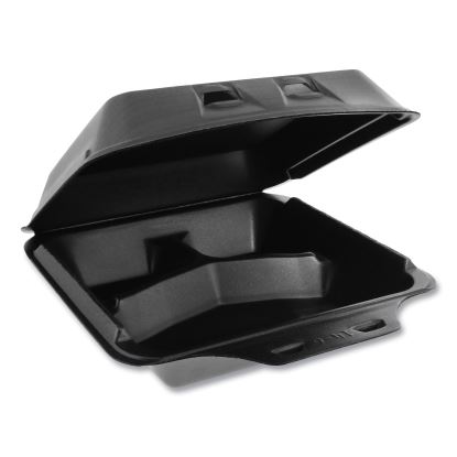 SmartLock Foam Hinged Lid Container, Large, 3-Compartment, 9 x 9.5 x 3.25, Black, 150/Carton1