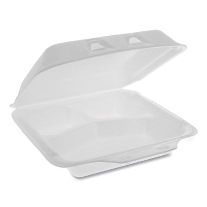 SmartLock Foam Hinged Lid Container, Small, 3-Compartment, 7.5 x 8 x 2.63, White, 150/Carton1