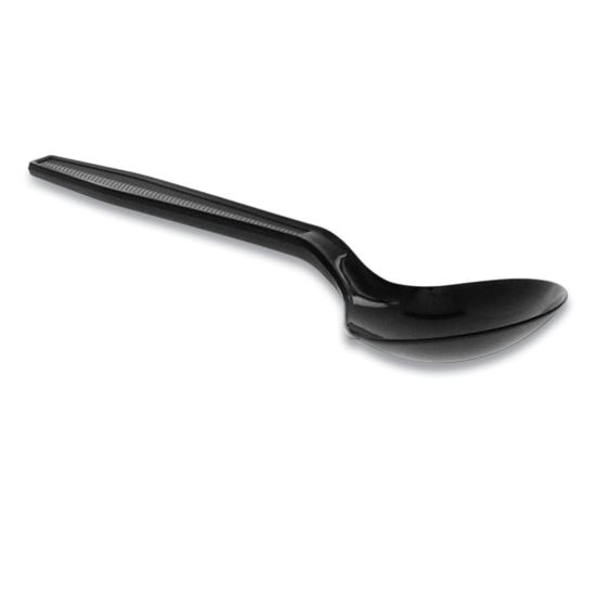 Meadoware Polystyrene Cutlery, Soup Spoon, Medium Heavy Weight, Black, 1,000/Carton1