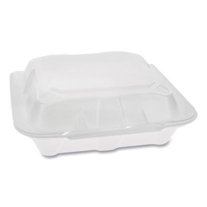 Vented Foam Hinged Lid Container, Dual Tab Lock Economy, 8.42 x 8.15 x 3, White, 150/Carton1