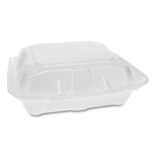 Vented Foam Hinged Lid Container, Dual Tab Lock Economy, 3-Compartment, 8.42 x 8.15 x 3, White, 150/Carton1