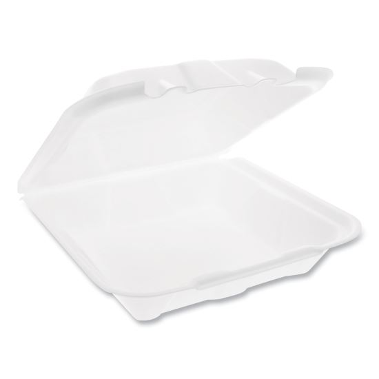 Vented Foam Hinged Lid Container, Dual Tab Lock Economy, 9.13 x 9 x 3.25, White, 150/Carton1