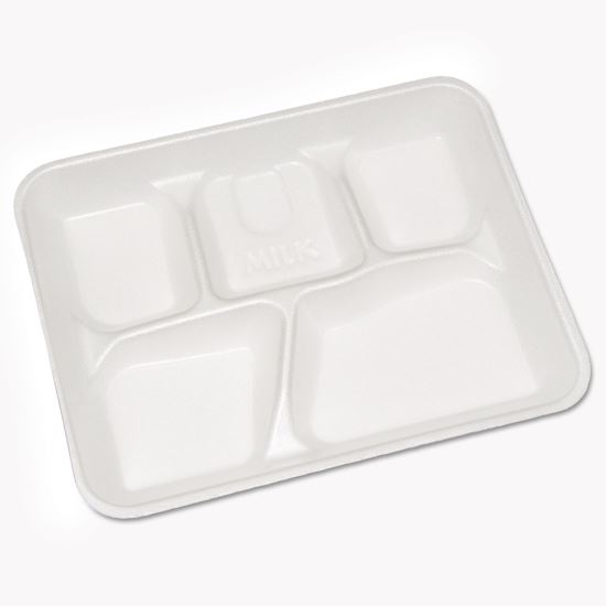 Lightweight Foam School Trays, 5-Compartment, 8.25 x 10.5 x 1,  White, 500/Carton1