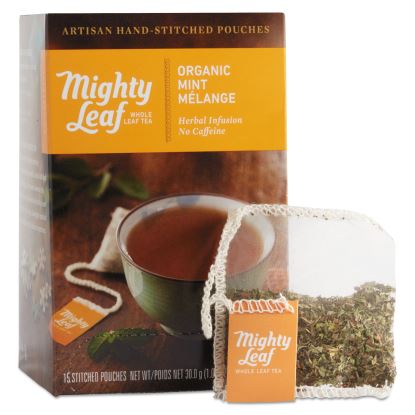 Whole Leaf Tea Pouches, Organic Mint Melange, 15/Box1