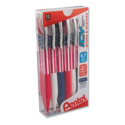 Icy Mechanical Pencil, 0.7 mm, HB (#2.5), Black Lead, Blue/Red/White Barrel, Dozen1