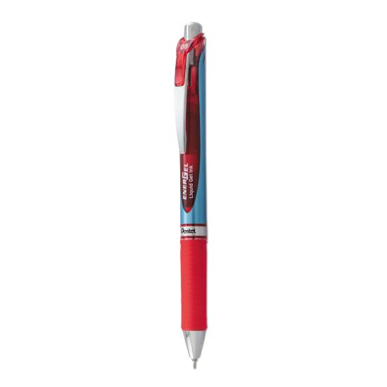 EnerGel RTX Gel Pen, Retractable, Fine 0.5 mm Needle Tip, Red Ink, Silver/Red Barrel1