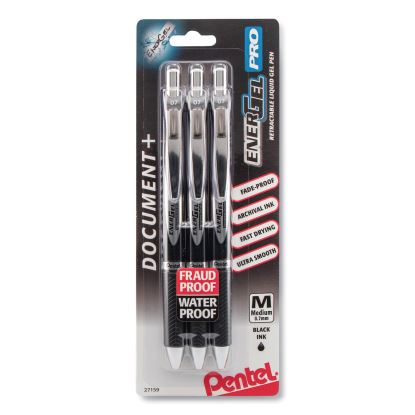 EnerGel PRO Gel Pen, Retractable, Medium 0.7 mm, Black Ink, Black Barrel, 3/Pack1