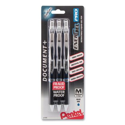 EnerGel PRO Gel Pen, Retractable, Medium 0.7 mm, Blue Ink, Black Barrel, 3/Pack1