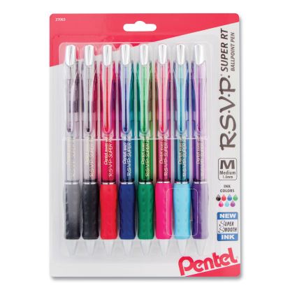 R.S.V.P. Super RT Ballpoint Pen, Retractable, Medium 1 mm, Assorted Ink and Barrel Colors, 8/Pack1