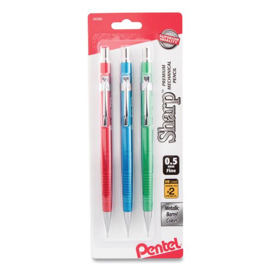 Sharp Mechanical Pencil, 0.5 mm, HB (#2.5), Black Lead, Assorted Barrel Colors, 3/Pack1
