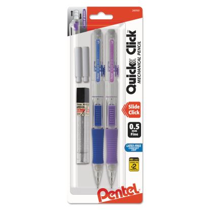 QUICK CLICK Mechanical Pencil, 0.5 mm, HB (#2.5), Black Lead, Assorted Barrel Colors, 2/Pack1