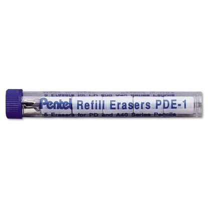 Eraser Refills for Pentel Champ, e-sharp, Jolt, Icy and Quicker Clicker Pencils, Cylindrical Rod, White, 5/Tube1