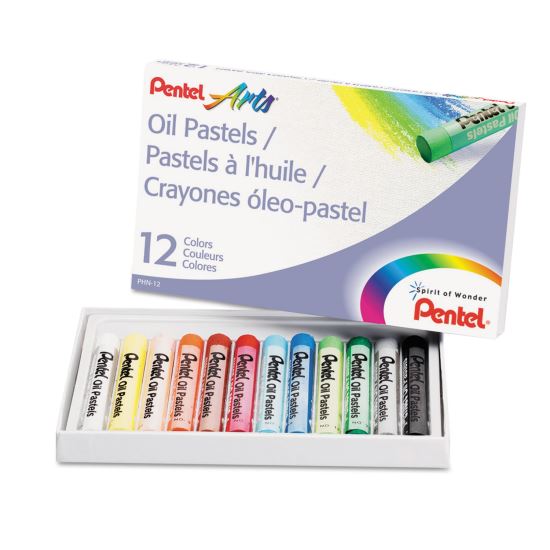 Oil Pastel Set With Carrying Case, 12 Assorted Colors, 0.38" dia x 2.38", 12/Set1
