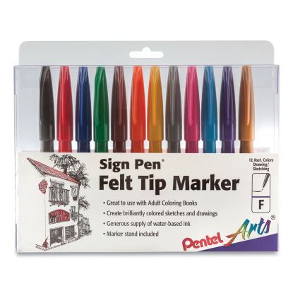 Sign Pen Fine Point Color Marker, Extra-Fine Bullet Tip, Assorted Colors, 12/Set1