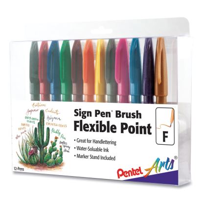 Sign Pen Brush Flexible Point Marker Pen, Fine Brush Tip, Assorted Colors, Dozen1