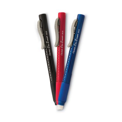 Clic Eraser Grip Eraser, For Pencil Marks, White Eraser, Randomly Assorted Barrel Color, 3/Pack1