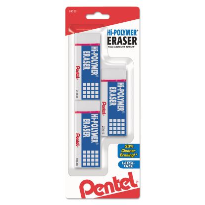 Hi-Polymer Eraser, For Pencil Marks, Rectangular Block, Medium, White, 3/Pack1